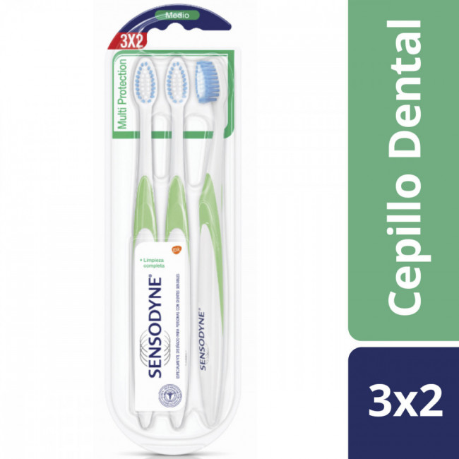 Sensodyne multi protec cepillo dental, tiene un cabezal redondo que permite llegar a áreas...