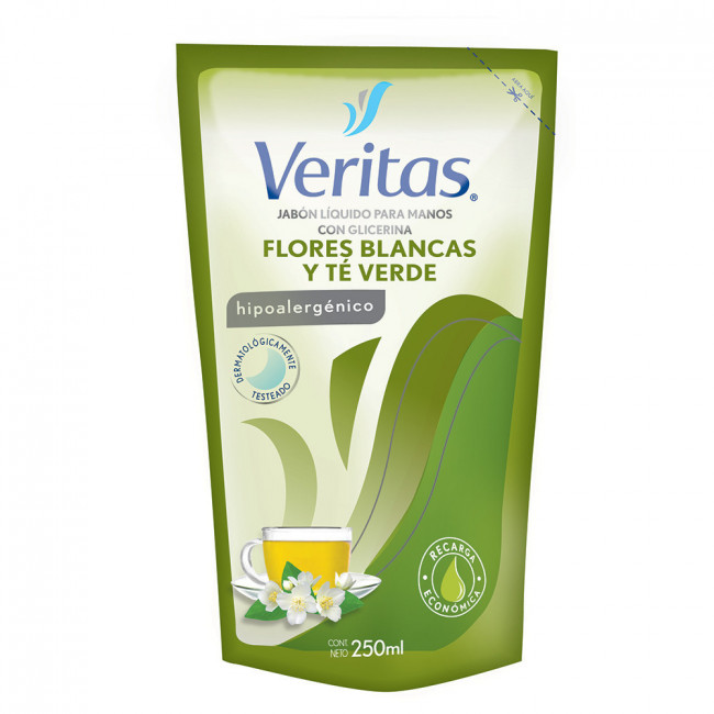 Veritas jabón líquido flores blancas y té verde x 250 ml.