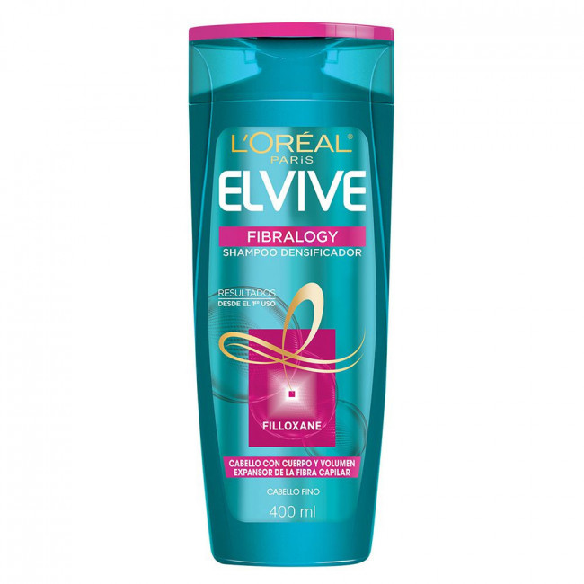 Elvive shampoo fibralogy densificador, cuerpo y volumen x 400 ml.