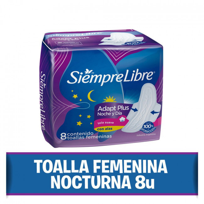 Siempre libre nocturnas protección femenina toallitas suaves x 8 unidades.