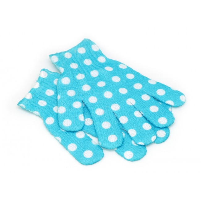 Basiccare guantes exfoliantes color turquesa.