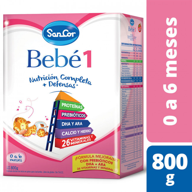 Sancor bebé 1 leche en polvo, nutrición completa  x 800 grs.