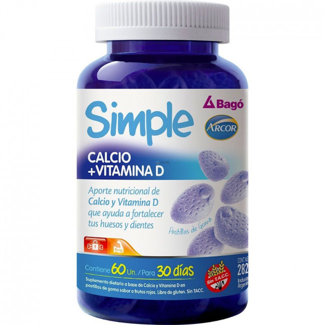 Simple calcio + vitamina d sabor frutos rojos, fortalece huesos, dientes y ayuda a prevenir la...