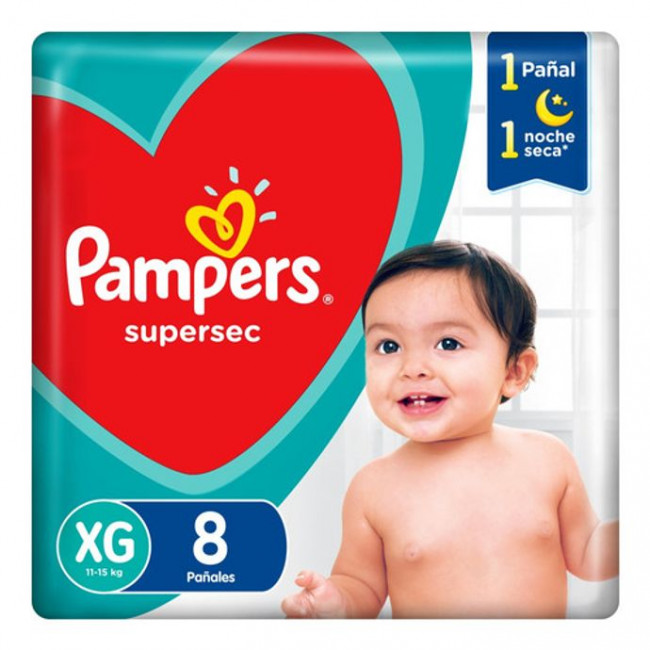 Pampers supersec pañales xg x 8 unidades.