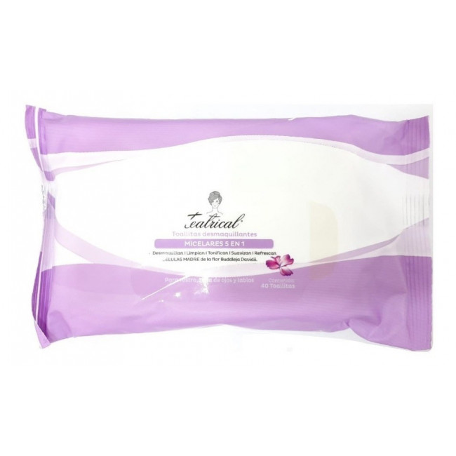 Teatrical toallitas de limpieza facial micelar 5 en 1 x 40 unidades.