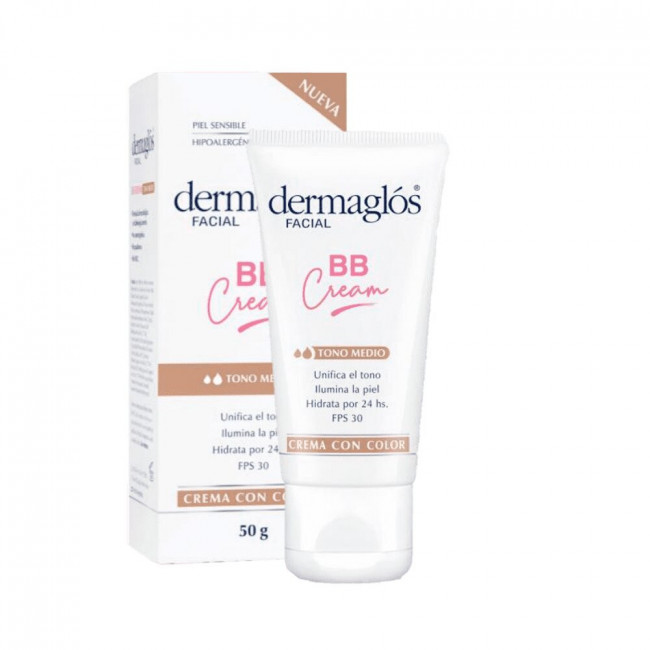 Dermaglos bb cream crema color con factor 30 tono medio, hidratación por 24 horas, unifica el...