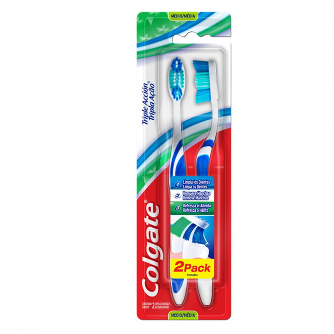 Colgate cepillo dental triple acción medio x 2 unidades.