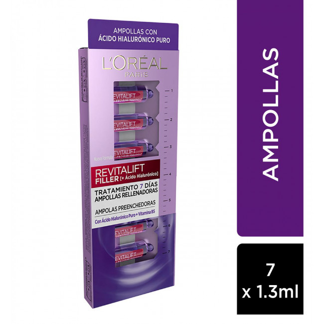 Loreal revitalift ampollas 7 dias, concentrado en acido hialuronico y vit b5 otorga hidratación,...