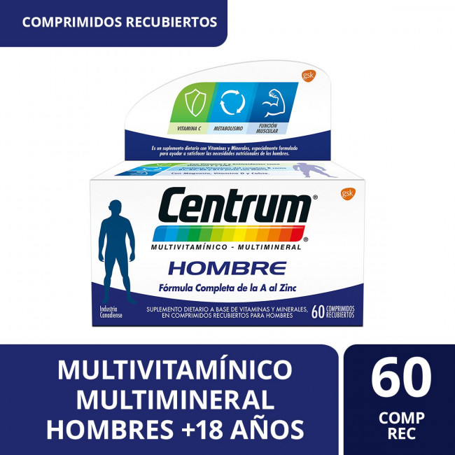 Centrum hombre multivitamínico multimineral x 60 comprimidos.