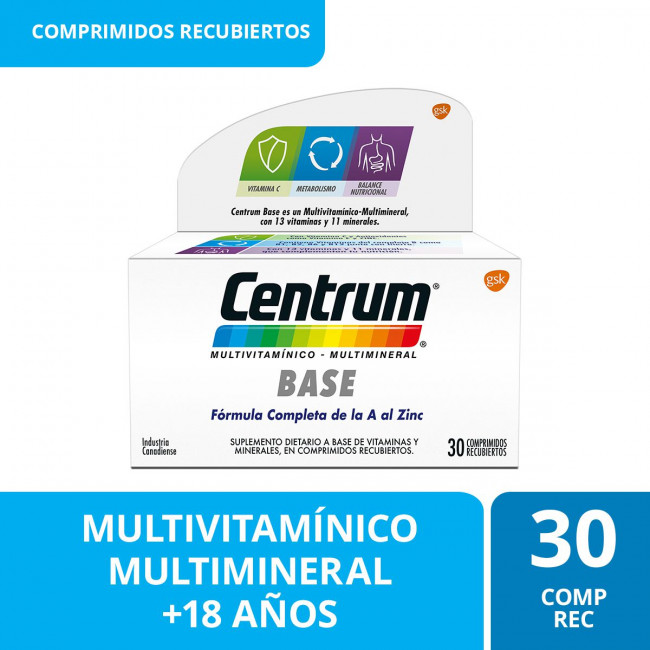 Centrum base multivitamínico multimineral x 30 comprimidos.