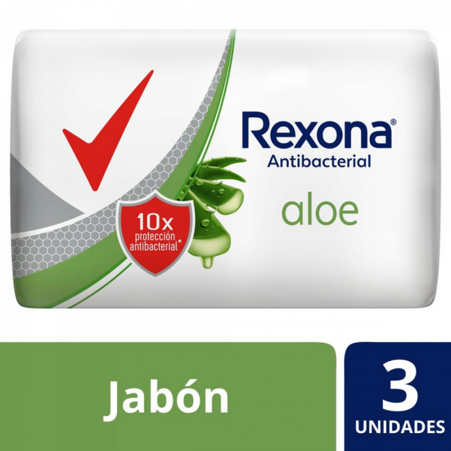 Rexona jabón antibacterial aloe vera 3 unidades x 90 grs.