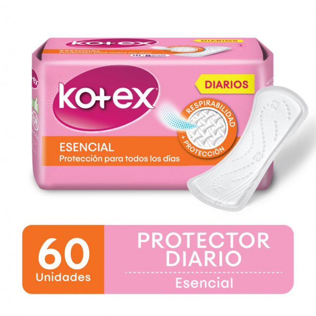 Kotex protectores femeninos diarios ph balanceado x 60 unidades.
