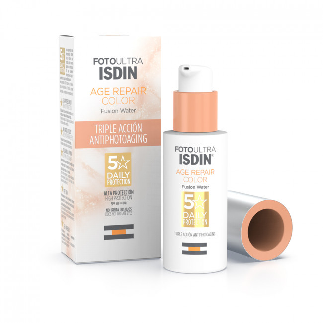 Isdin fotoprotector factor 50 age repair con color fusion water, base acuosa, triple acción...