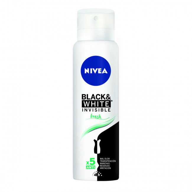 Nivea desodorante aerosol invisible blanco y negro fresh x150ml.