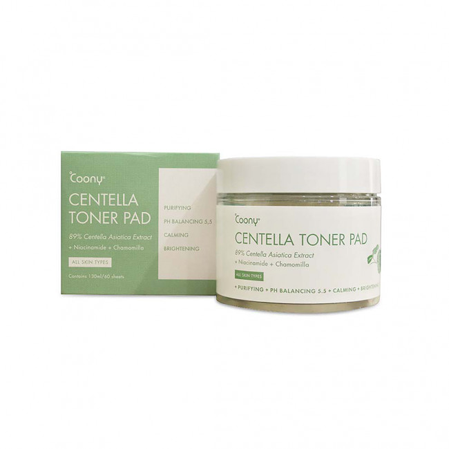 Coony centella toner pad 89 % centella asiática x 60 unidades.