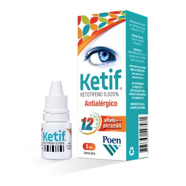 Ketif gotas para los ojos antialérgicas, alivio de la picazón x 5 ml.