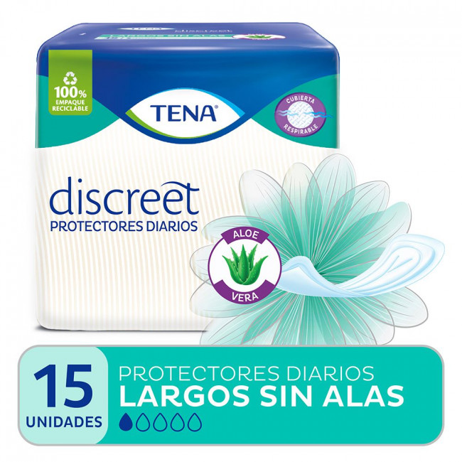 Tena protectores diarios femeninos discreet largos sin alas x 15 unidades.