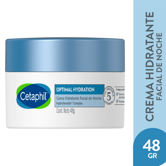 Cetaphil optimal crema facial hidratante de noche con ácido hialurónico x 48 grs.