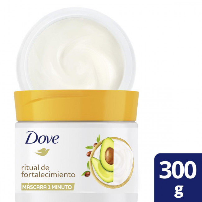 Dove máscara para el pelo, 1 minuto, fortalecimiento con palta y óleo de jojoba x 300 grs.