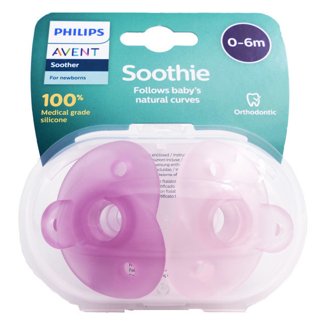 Avent chupete soothies rosa de 0-6 nena x 2 unidades