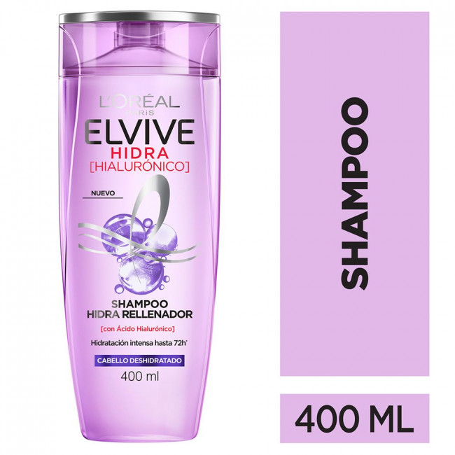 Elvive shampoo hidra rellenador con ácido hialurónico, hidratación intensa hasta 72 hs x 400 ml.