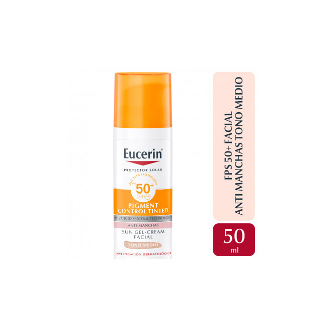 Eucerin solar pigment control tono medio factor 50, ayuda a la reducción de manchas x 50 ml.