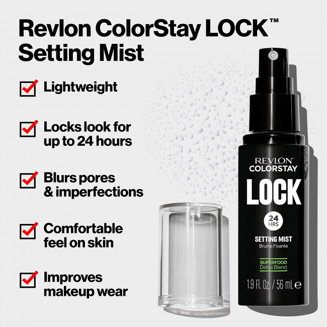 Revlon maquillaje colorstay lock sett mist, spray q fija tu lock por 24 hs.