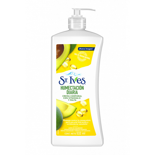 St. ives reafirmante crema corporal humectación diaria con vitamina e y palta x 532 ml.