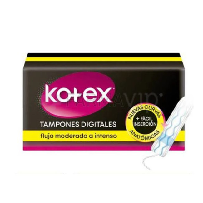 Kotex tampones medio, flujo moderado a intenso, tecnología blue protection con fibras absorbentes...