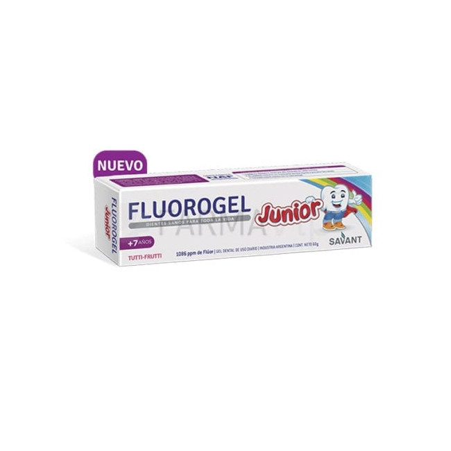 Fluorogel pasta dental chiquitos para + de 7 años, en gel sabor tutti frutti x 60 grs.