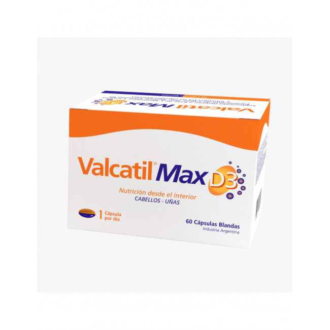 Valcatil max d3, suplemento para la caída del cabello con vitamina d3 x 60 capsulas.