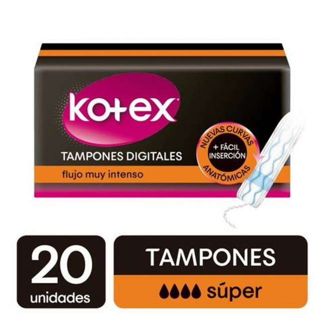 Kotex tampones medio, flujo muy intenso, tecnología blue protection con fibras absorbentes x 20...