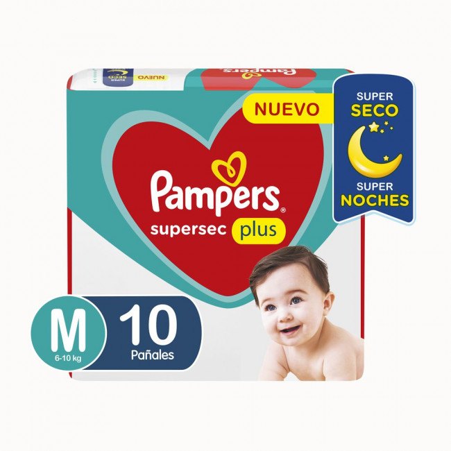 Pampers supersec plus x 10 unidades.