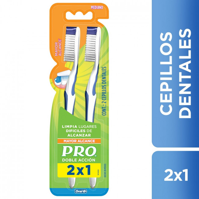 Pro cepillo dental plus mediano doble acción mayor alcance (2X1)