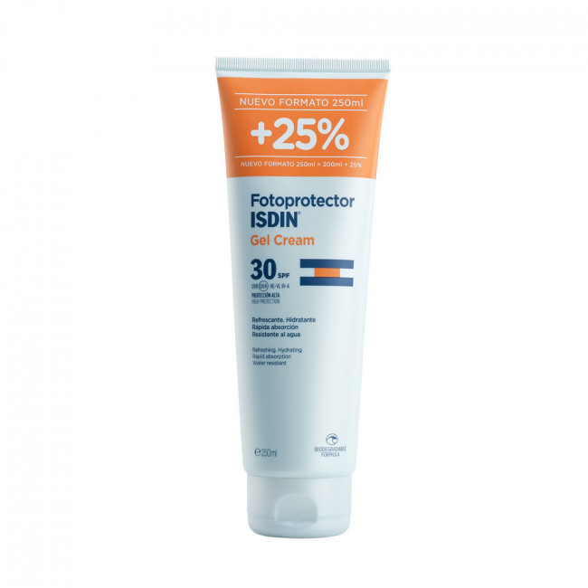 Isdin fotoprotector factor 30 gel crema, hidrata como una crema y se absorbe rápidamente como un...