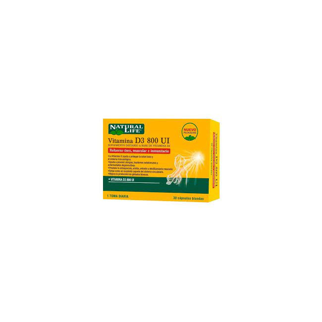 Natural life vitamina d3-800 ui x 30 capsulas, ayuda a  proteger el sistema inmunologico y salud...