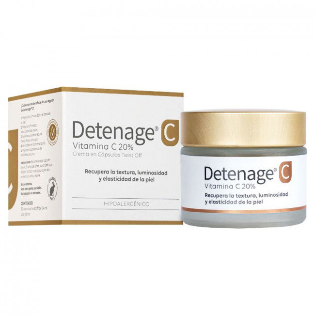 Detenage twist off vitamina c 20% x 30 capsulas, aporta textura luminosidad y elasticidad a la piel.