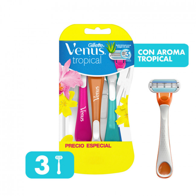 Gillette venus maquina afeitar con aroma tropical aloe x 3.