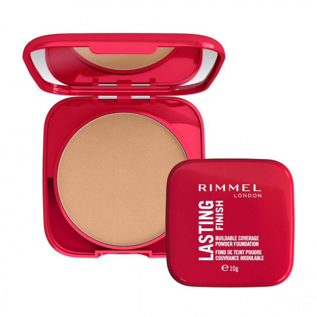 Rimmel rostro lasting finish base compacta en polvo ligera y suave al tacto, color 002 pearl.