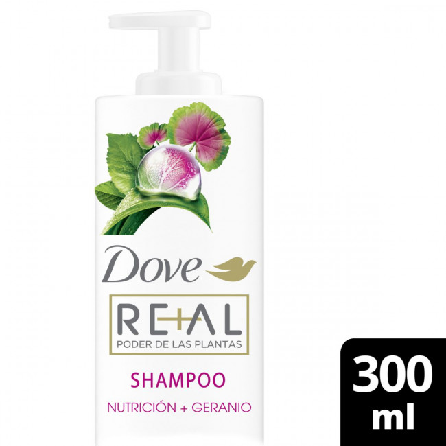 Dove shampoo nutrición + geranio para cabellos dañados x 300 ml.