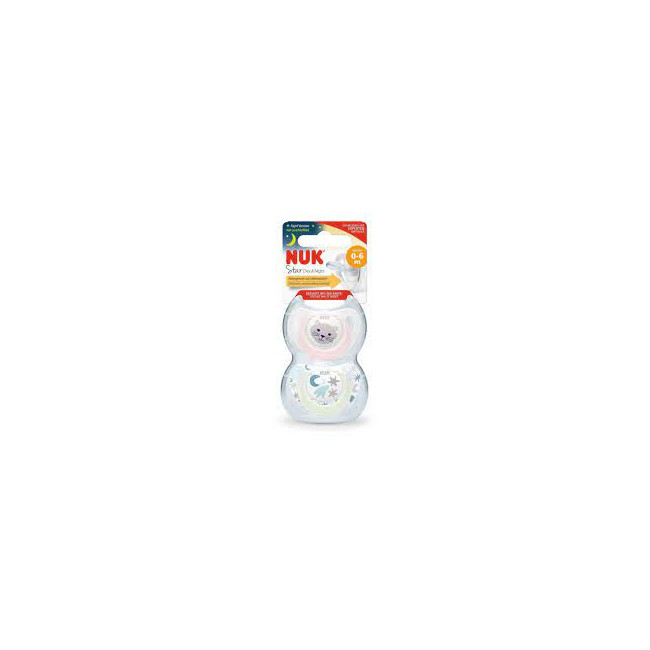 Nuk set chupetes star luminoso gatito  rosa de 0-6 meses talle 1.